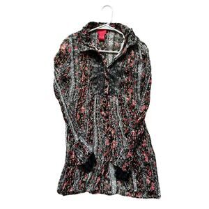 Vintage Sheer Black Lace Floral Pleated Shirt Large Fairygoth Dark Feminine